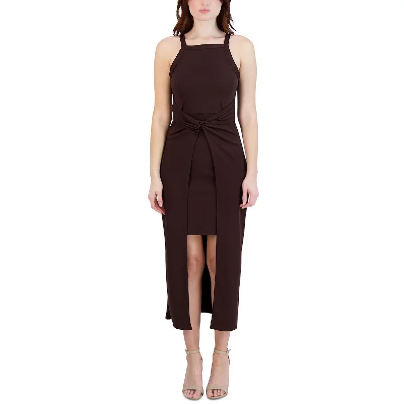 Womens Square-Neck Hi-Low Midi Dress Classic Timeless Elegant Style