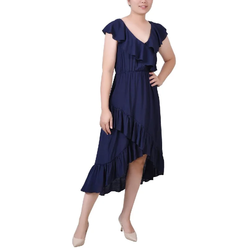 Petites Womens Ruffled Hi-Low Midi Dress Save On Inspired Styles