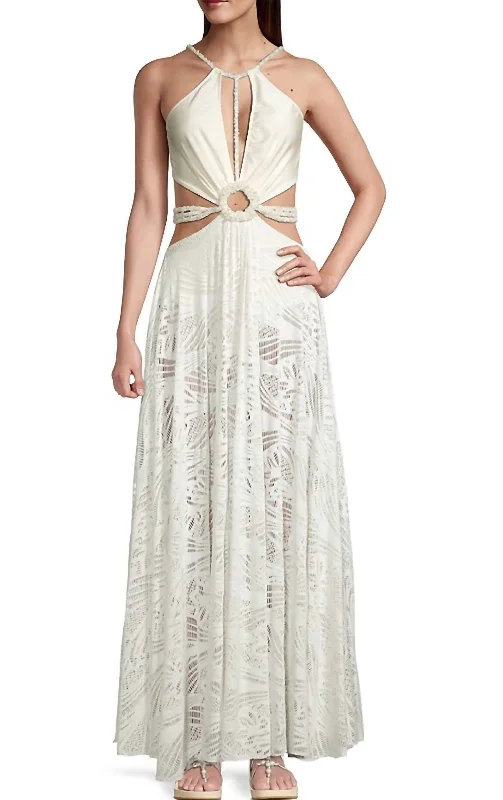 Women's Pearl And Lace Beaded Strap Cut Out Beach Maxi Dress In White Fashion-Forward Style