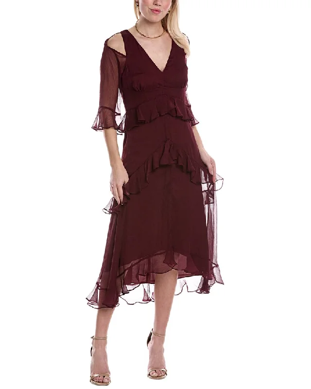 Tahari ASL Tiered Chiffon Midi Dress Sophisticated Cut