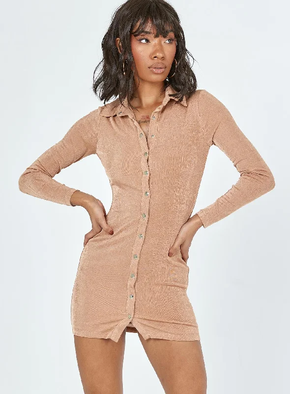 Elody Long Sleeve Mini Dress Brown Budget-Friendly Fashion