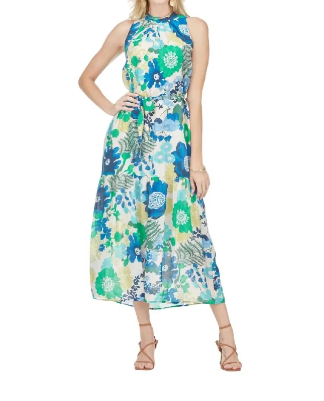 Snag Fabulous Fashion Bargains Pleated Neck Maxi Dress In Dahilias Style Upgrade
