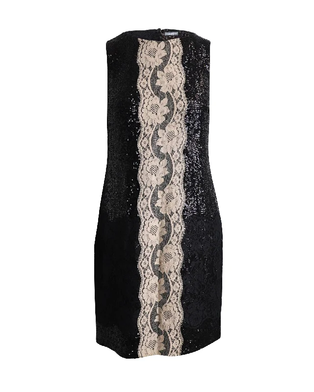 Dolce & Gabbana Mini Dress with Lace in Black Sequin Casual Weekend Relaxed Style