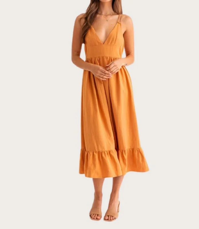 Double Spaghetti Midi Dress In Orange Y2K Nostalgic Fashion Look