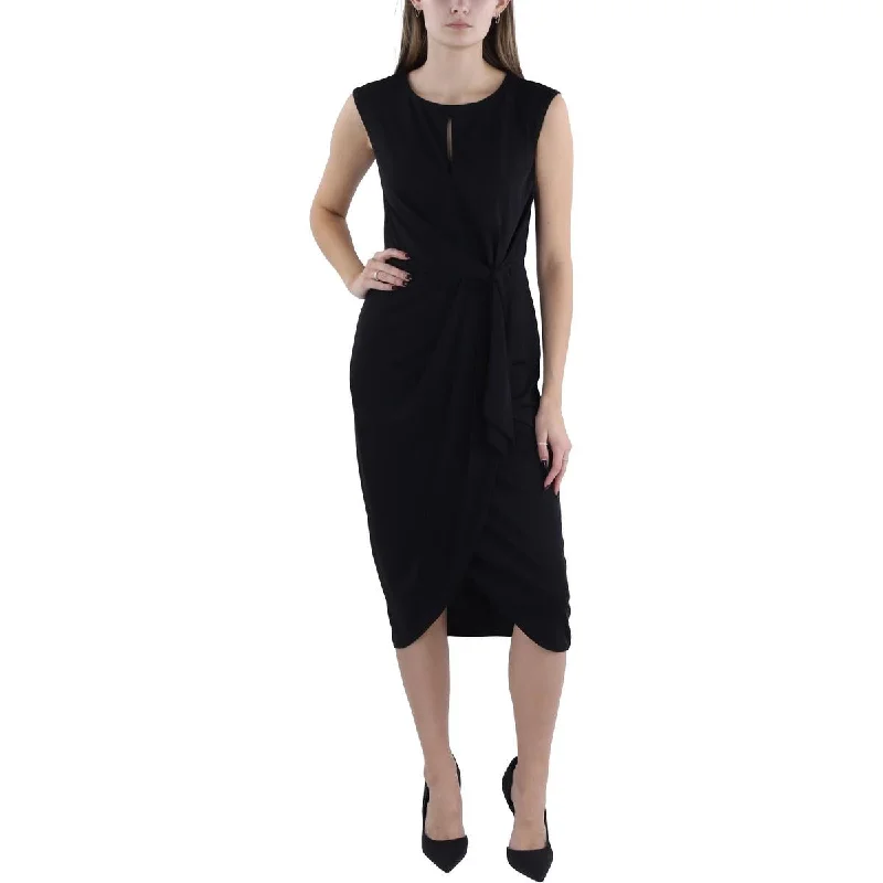 Womens Stretch Wrapped Midi Dress Art Deco Geometric Pattern Look