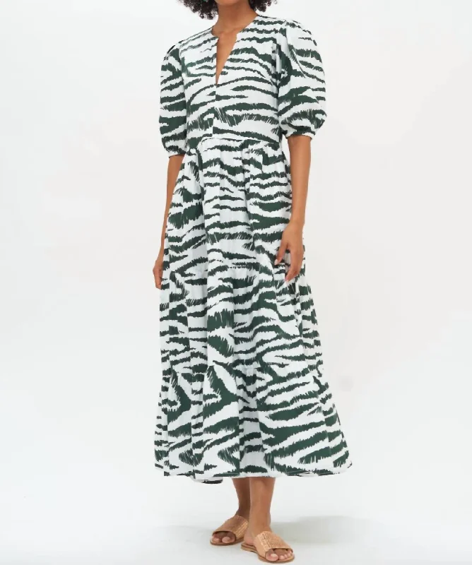 Puff Sleeve Maxi Dress In Green Singita Budget-Friendly Fashion