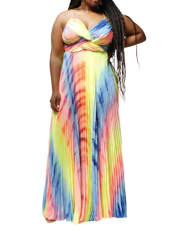 Tie Dye Maxi Dress In Pink Multi Dreamy Draping