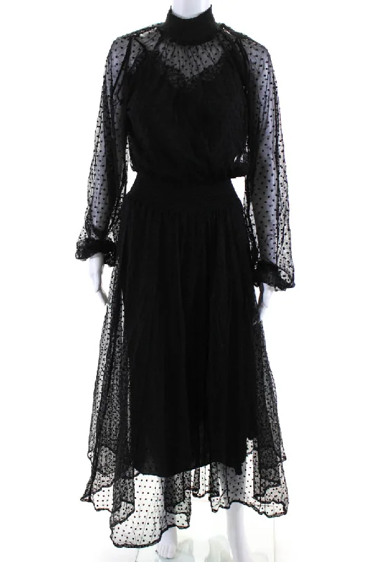 Polo Ralph Lauren Womens Cotton Semi Sheer Polka Dot Maxi Dress Black Save On Inspired Styles