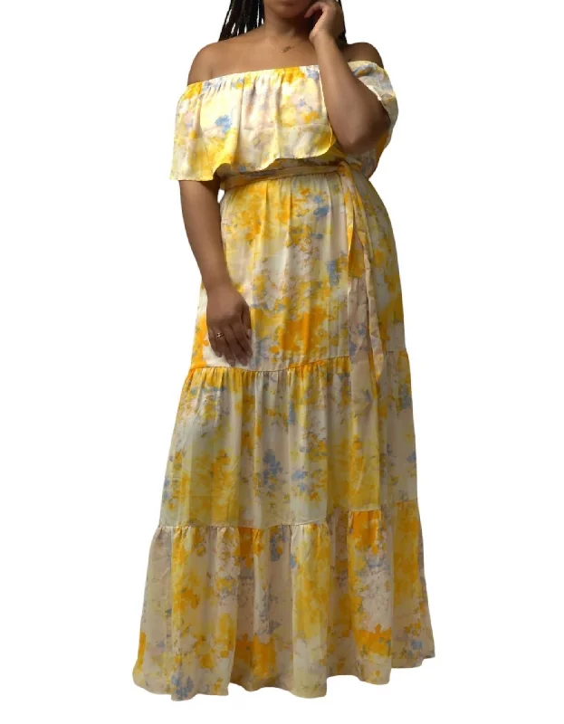 Off The Shoulder Maxi Dress In Yellow Coastal Beach - Inspired Style