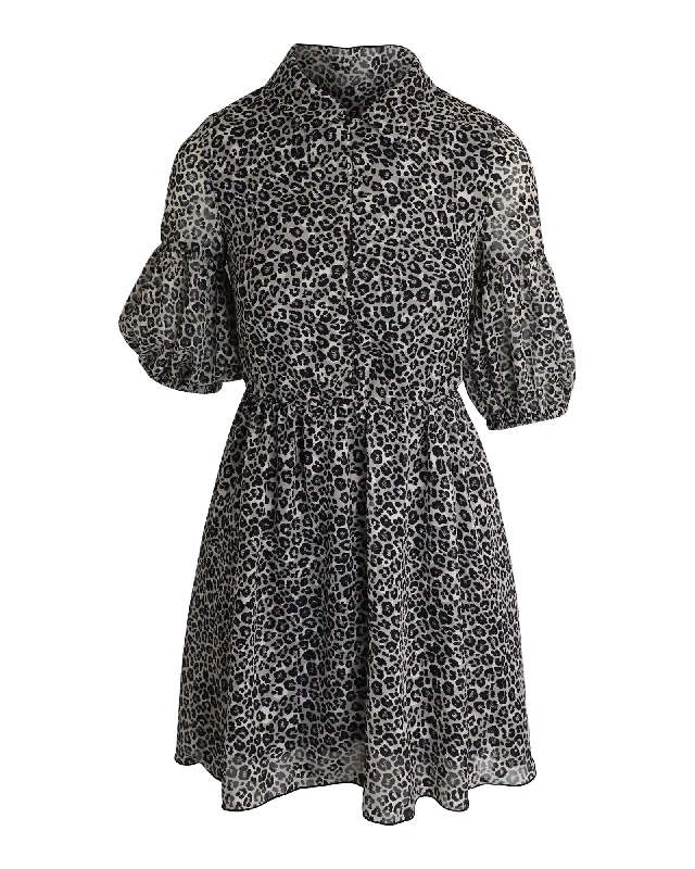 Pinko Puff Sleeve Mini Dress in Animal Print Polyester Parisian Effortless Chic Style