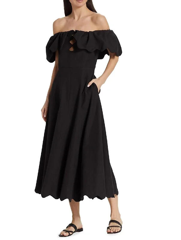 Women's Leona Strapless Off The Shoulder Midi Dress In Black Summer Splash Sale