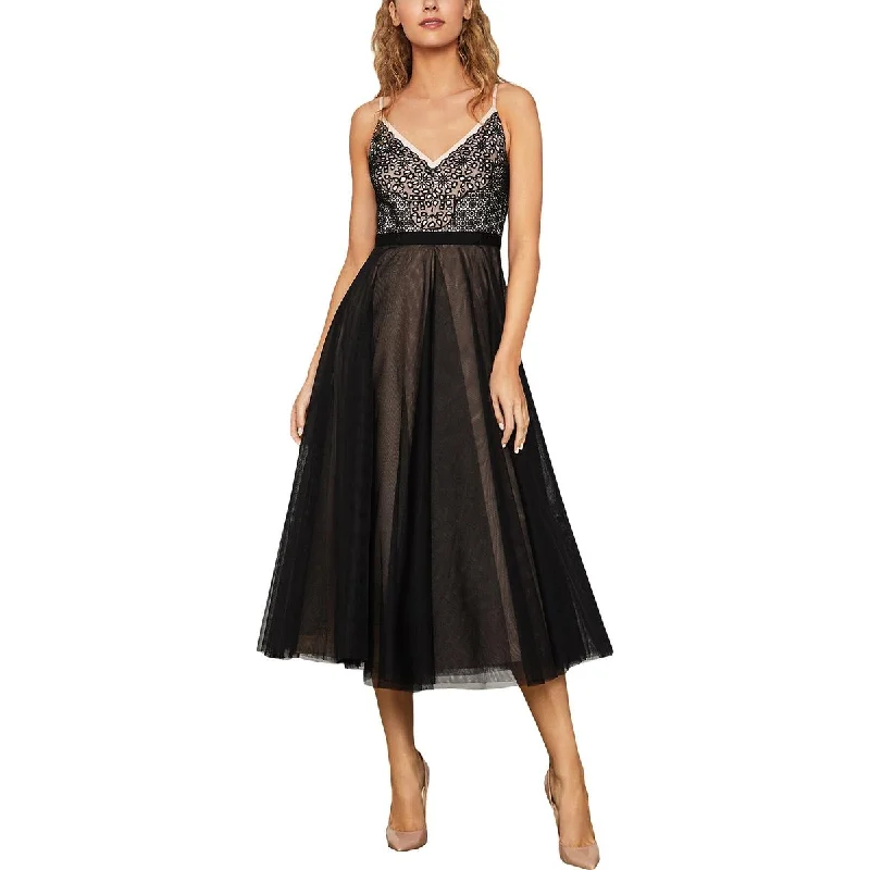 Womens Lace V-Neck Midi Dress Feminine Flow