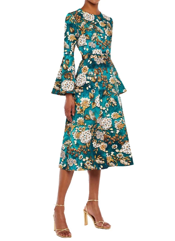 Willow Aop Crepe Midi Dress In Teal Wardrobe Update