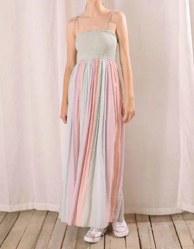 Saturated Pastel Color Block Maxi Dress In Multi Stripe Summer Essentials