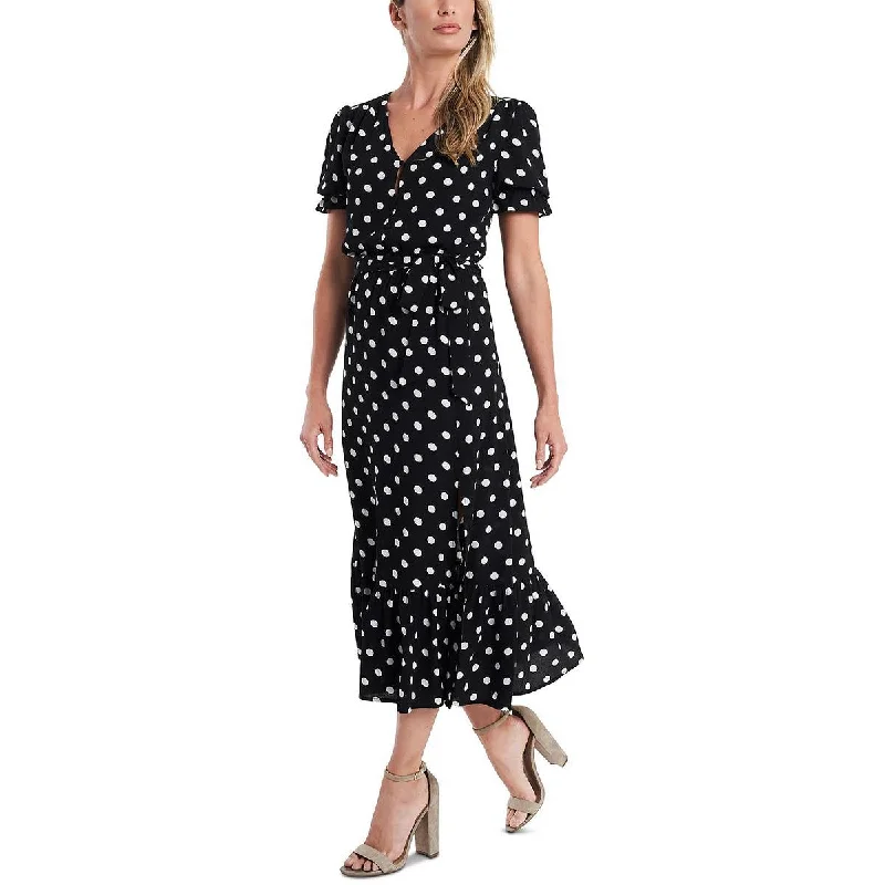 Womens Polka Dot Button Front Midi Dress Fashion-Forward Style