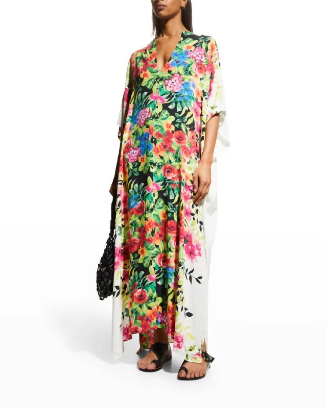 Dana Swim Cover-Up Side Slit Pullover Kaftan Maxi Dress In Multi Spring Fashion