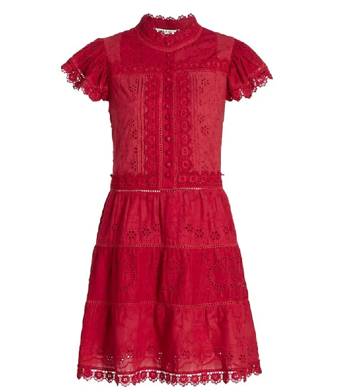 Alice + Olivia Marina Tiered Embr Mini Dress Cinnamon Cottagecore Rustic Charm Style