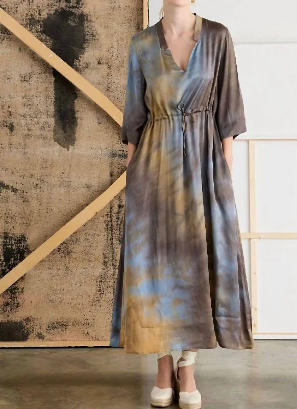 Tie Dye Midi Dress In Brown/blue Holiday Sale