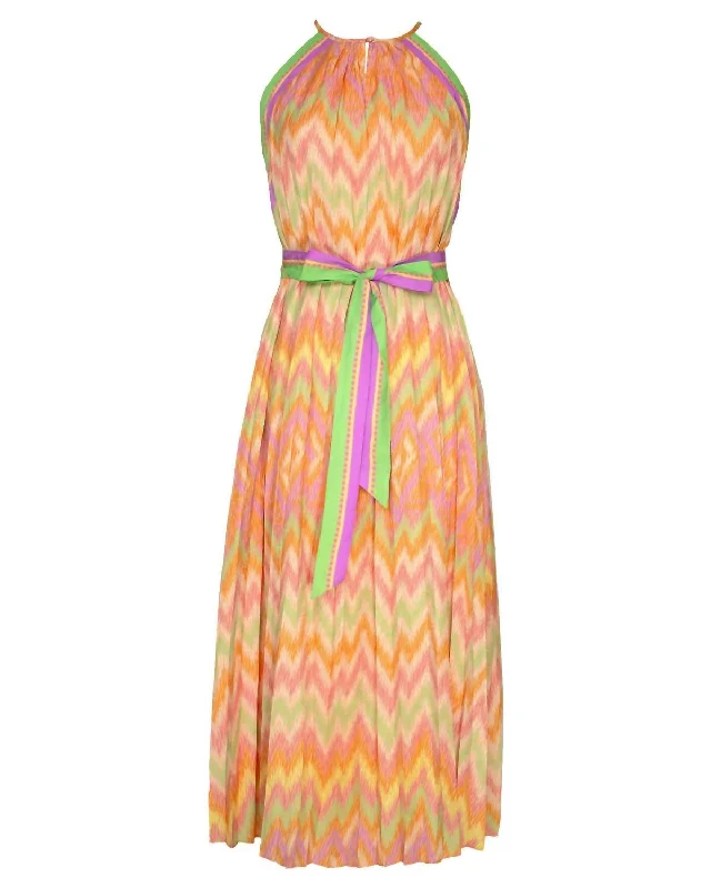 Halter Neck Maxi Dress In Sunset Sorbet Elegant Contour