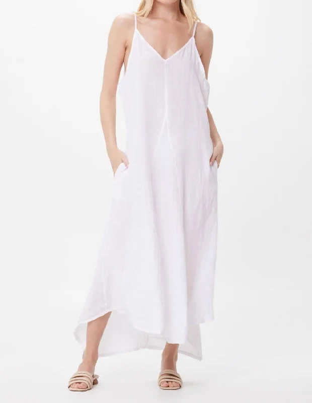 Shaina Linen Floaty Maxi Dress In White Limited - Time Bundle