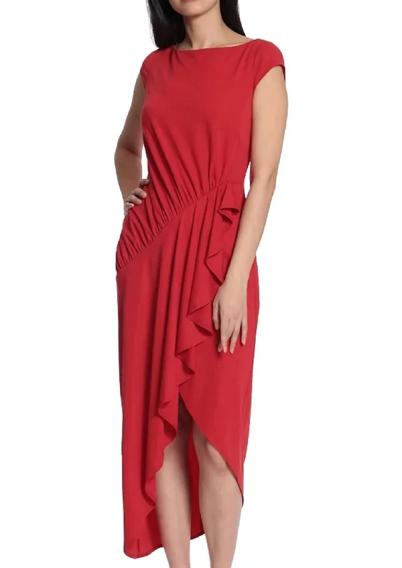 Mica Asymmetrical Midi Dress In Red Grab Romantic Date - Night Styles Now