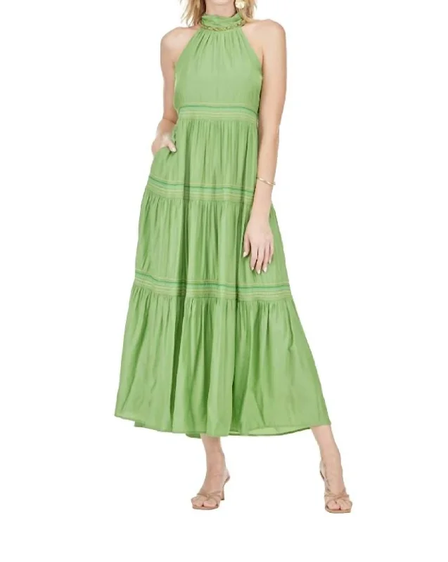 Fashion Frontiers Halter Maxi Dress In Grass Contemporary Elegance