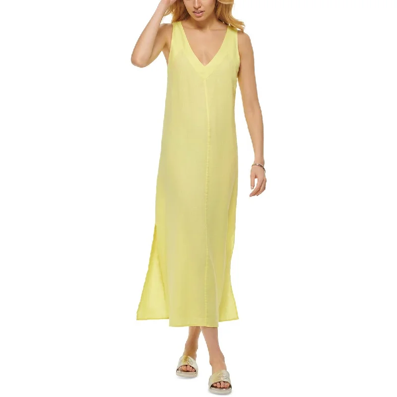 Womens Linen V Neck Maxi Dress Spring Fling Sale