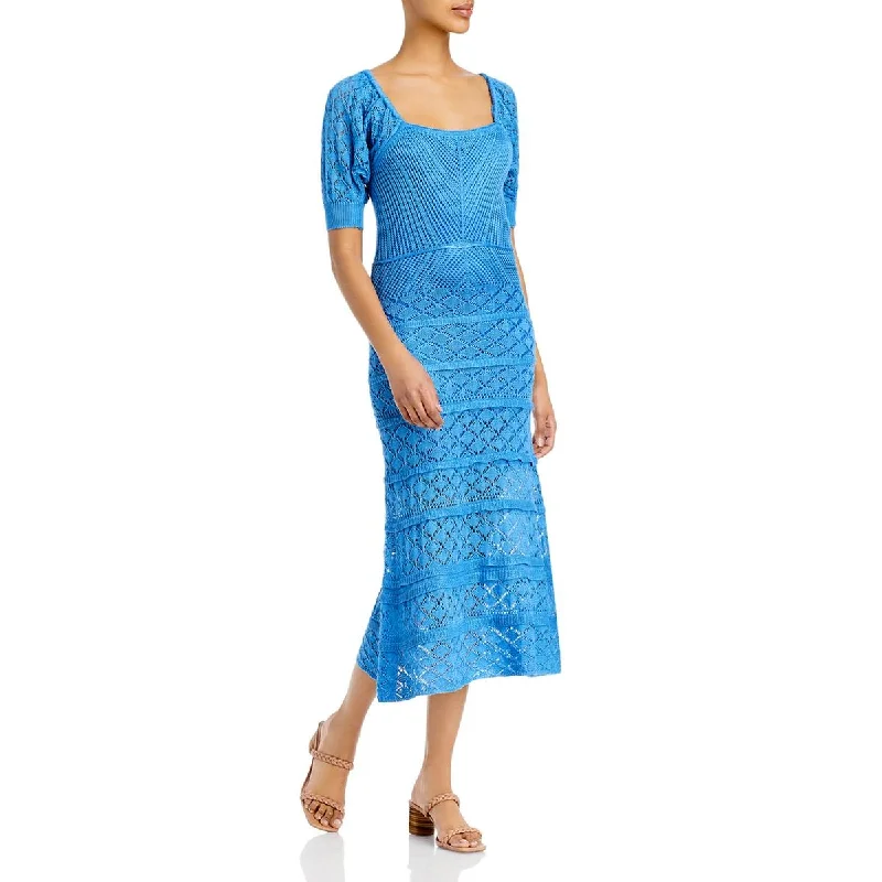 Womens Crochet Ruffled Midi Dress Chic Allure