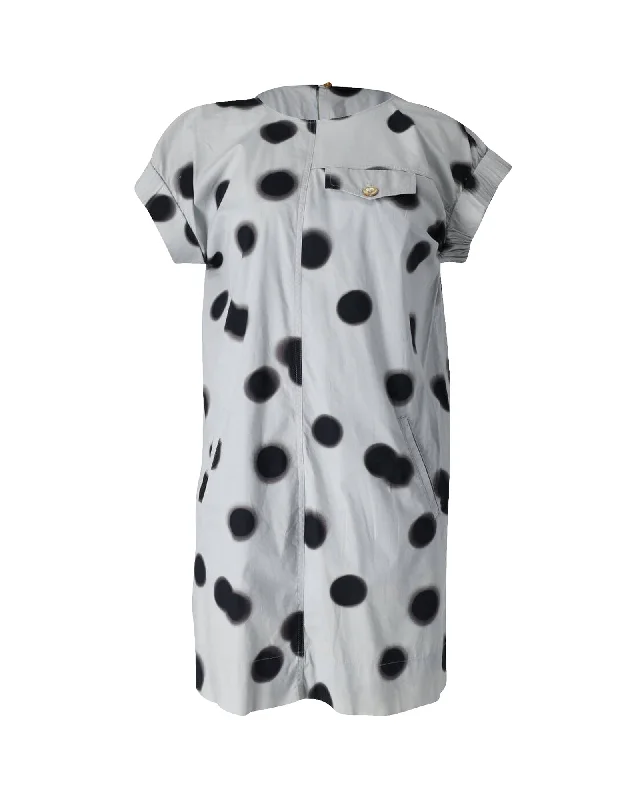 Marc Jacobs Polka Dot Mini Dress in Light Blue Cotton Art Deco Geometric Pattern Look