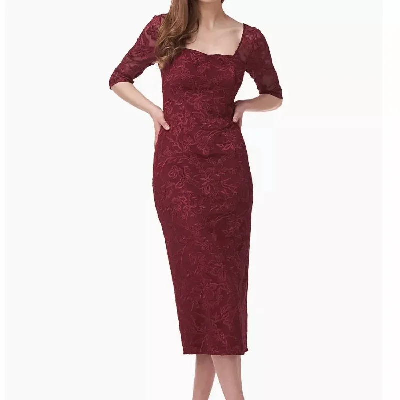 Elle Tea Length Sweetheart Lace Midi Dress In Red Mid - Week Surprise