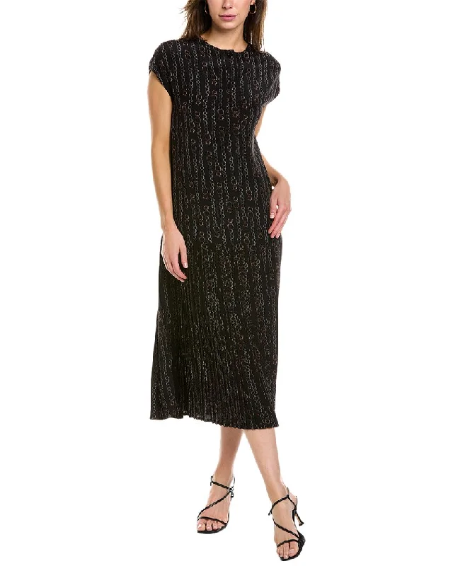 Ferragamo Chain Print Pleated Silk Midi Dress Update With Cottagecore Styles