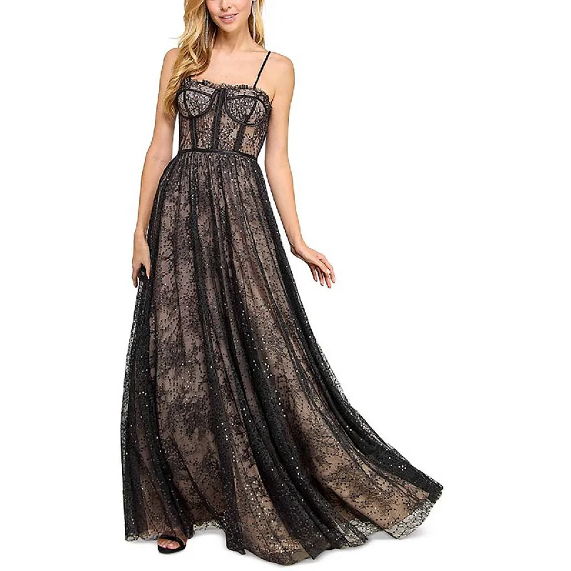 Juniors Womens Sequined Lace Maxi Dress Effortless Sophistication