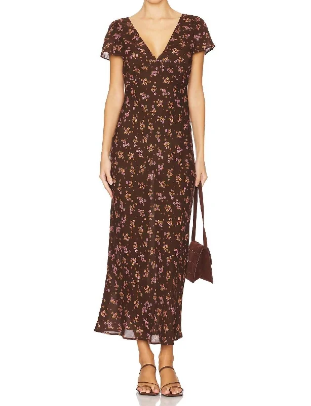 Melody Bias Maxi Dress In Antique Walnut Romantic Date - Night Ensemble