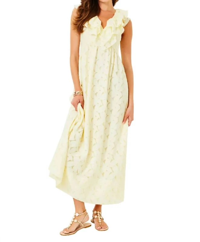 Ritamarie Ruffle Maxi Dress In Pastel Finch Yellow Flora Faille Big Savings On Rustic Countryside Styles