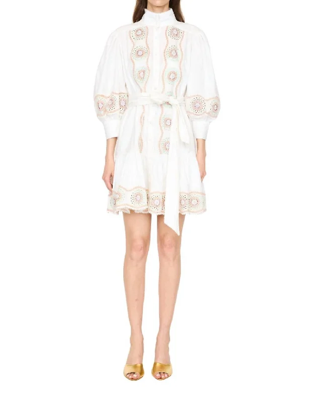 Paisley Mini Dress In White Romantic Date - Night Ensemble