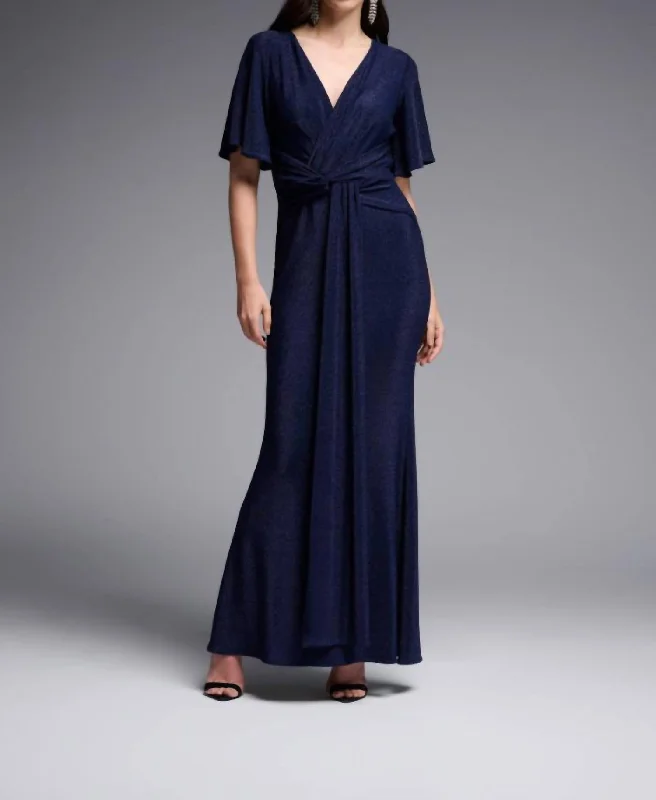 Solid Lurex Fit And Flare Maxi Dress In Navy Wardrobe Refresh