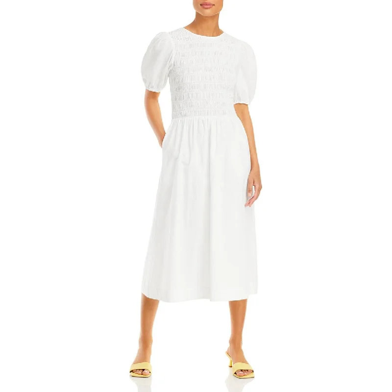 Aspen Womens Puff Sleeve Calf-Length Midi Dress Feminine Grace