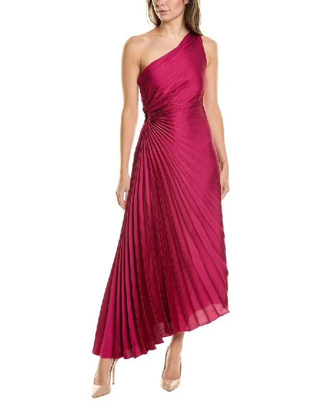 Nicole Miller Pleated One-Shoulder Maxi Dress Ethnic Cultural Event Wear