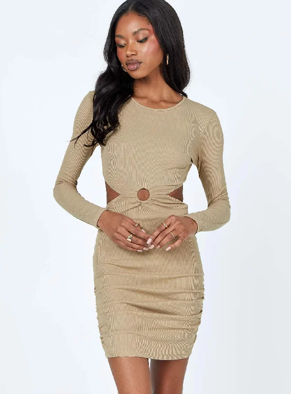 Orani Long Sleeve Mini Dress Beige Celebrate With Big Savings