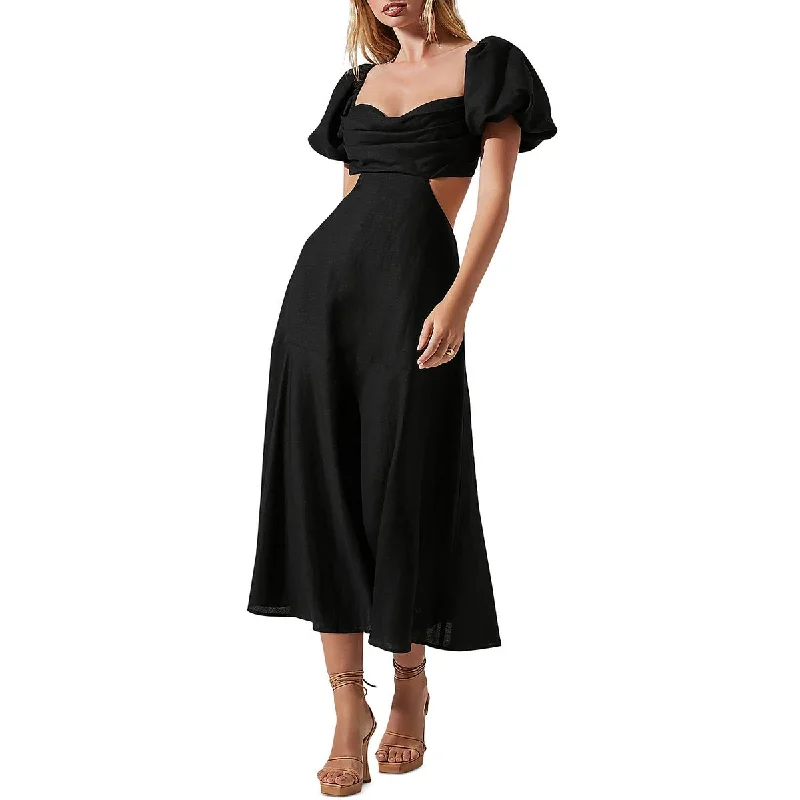 Winley Womens Ruched Linen Midi Dress Contemporary Elegance