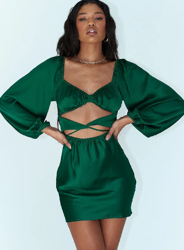 Nakita Long Sleeve Mini Dress Green Classic Charm