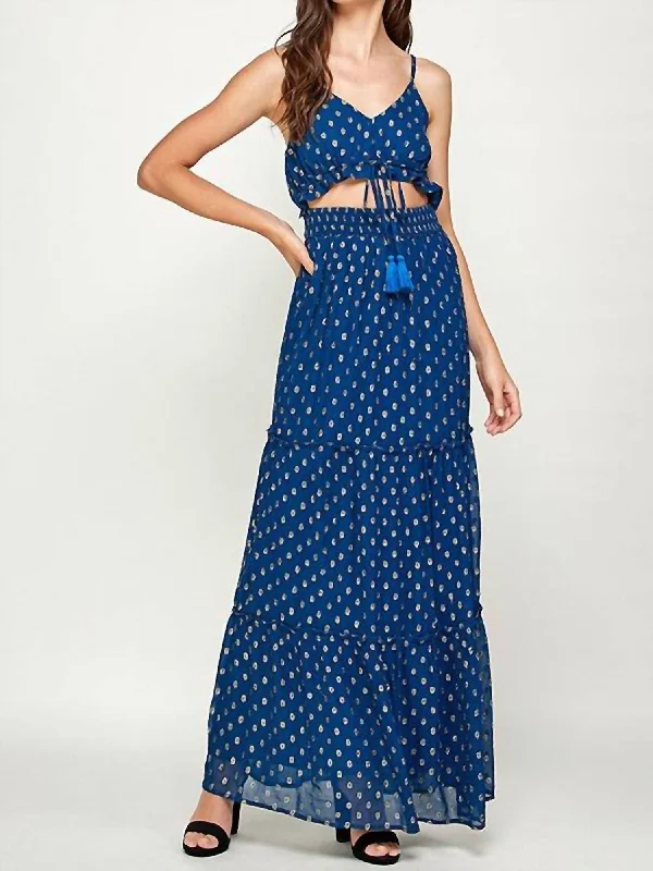 Cut Out Maxi Dress In Navy/gold Graceful Movement