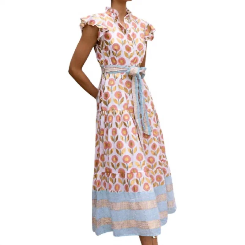 Ruffle Collar Button Maxi Dress In Touraine Coral Limited Quantities