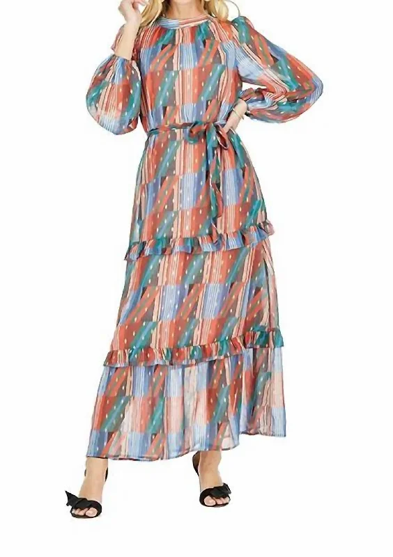 Ride The Style Wave Geo Stripe Maxi Dress In Multi Feminine Grace