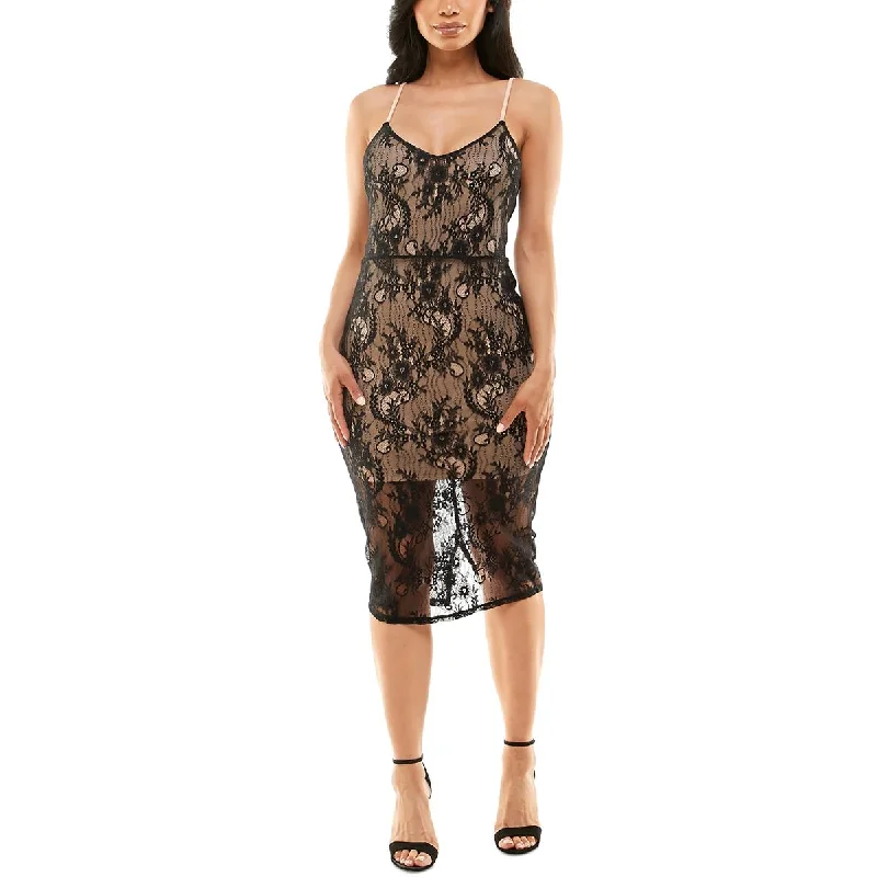 Womens Lace Overlay Mid Calf Midi Dress Classic Charm