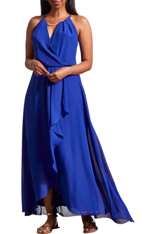 Lined Maxi Dress With Embellished Keyhole Neckline In Sapphire Mother'S Day Special