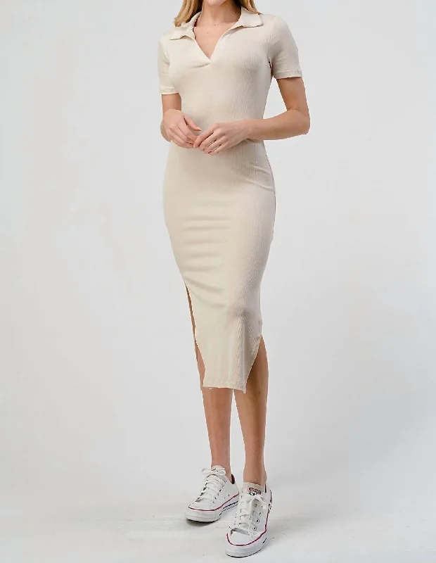 Ribbed Midi Dress In Light Beige Flash Sale