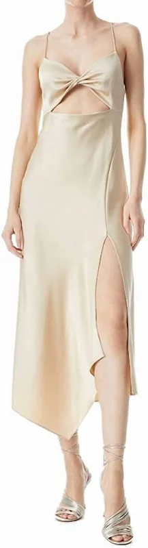 Harmony Twist Asymmetrical Midi Dress In Sand Nordic Minimalist Home Look