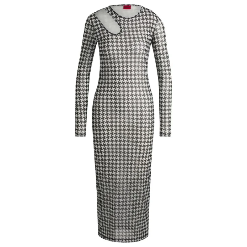 Houndstooth mesh midi dress with cut-out neckline Exclusive Discount