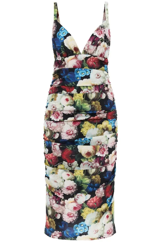 Dolce & Gabbana Women's Nocturnal Flower Draped Midi Dress Lightweight Fabric